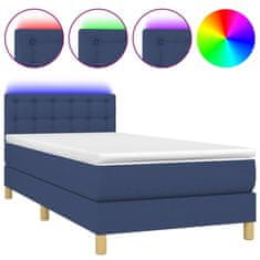 Vidaxl Box spring postel s matrací a LED modrá 90x190 cm textil