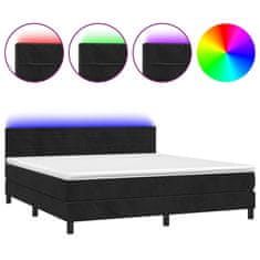 Greatstore Box spring postel s matrací a LED černá 180x200 cm samet