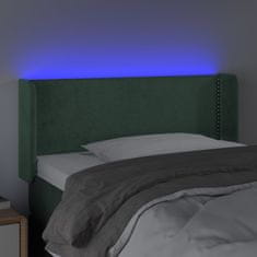 Vidaxl Čelo postele s LED tmavě zelené 103 x 16 x 78/88 cm samet