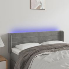 Vidaxl Čelo postele s LED světle šedé 147 x 16 x 78/88 cm samet