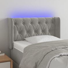 Vidaxl Čelo postele s LED světle šedé 83 x 16 x 78/88 cm samet