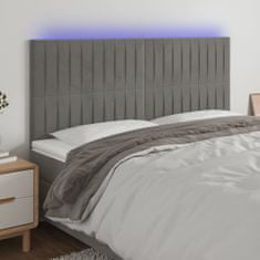 Vidaxl Čelo postele s LED světle šedé 200x5x118/128 cm samet