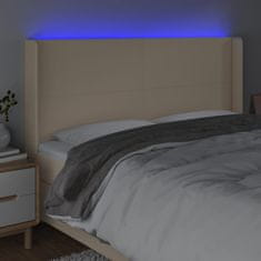 Vidaxl Čelo postele s LED krémové 203 x 16 x 118/128 cm textil