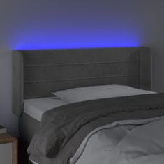 Vidaxl Čelo postele s LED světle šedé 93 x 16 x 78/88 cm samet