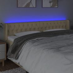 Vidaxl Čelo postele s LED krémové 203 x 16 x 78/88 cm textil