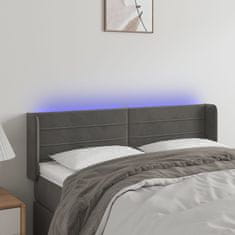 Vidaxl Čelo postele s LED tmavě šedé 147 x 16 x 78/88 cm samet