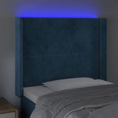 Vidaxl Čelo postele s LED tmavě modré 93 x 16 x 118/128 cm samet