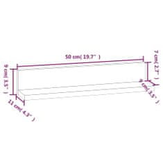 Vidaxl Nástěnné police 2 ks šedé 50x11x9 cm masivní borové dřevo