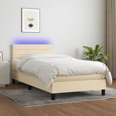 Greatstore Box spring postel s matrací a LED krémová 90x190 cm textil