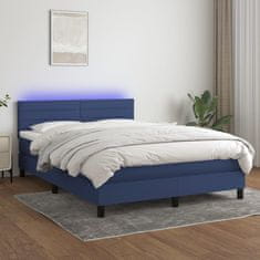 Greatstore Box spring postel s matrací a LED modrá 140x190 cm textil