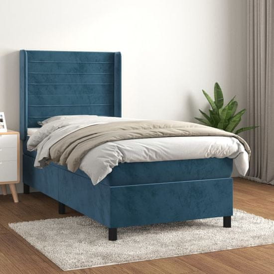 Greatstore Box spring postel s matrací tmavě modrá 90x190 cm samet