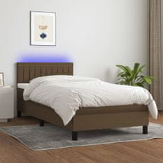 shumee Box spring postel s matrací a LED tmavě hnědá 80x200 cm textil