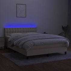 Greatstore Box spring postel s matrací a LED krémová 140x190 cm textil