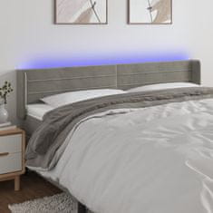 Vidaxl Čelo postele s LED světle šedé 203 x 16 x 78/88 cm samet