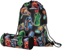 CurePink Pytlík gym bag a penál na tužky Minecraft: Dungeons Character (28 x 39 cm|22 x 11 x 8 cm)