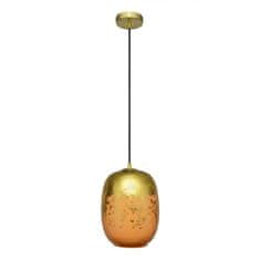 LIGHT FOR HOME Závěsné svítidlo se stínítkem z foukaného skla v oranžové barvě se zlatým zdobením 19603 "Marble "made in Italy, 1x60W, E27, Černá