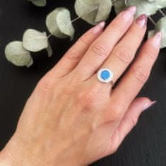 LS Stříbrný prstýnek modrý opál 12mm rhodiovaný 55