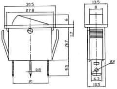 HADEX Vypínač kolébkový OFF-ON 1pol.250V/15A červený, prosvtlení 230V