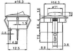 HADEX Vypínač kolébkový OFF-ON 1pol.250V/3A červený