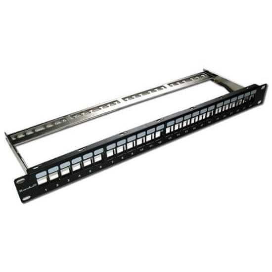 XtendLan Patch panel 19", 24 portů, neosazený, stíněný, černý,,CAT5e,6,6A,7, vyvazovák