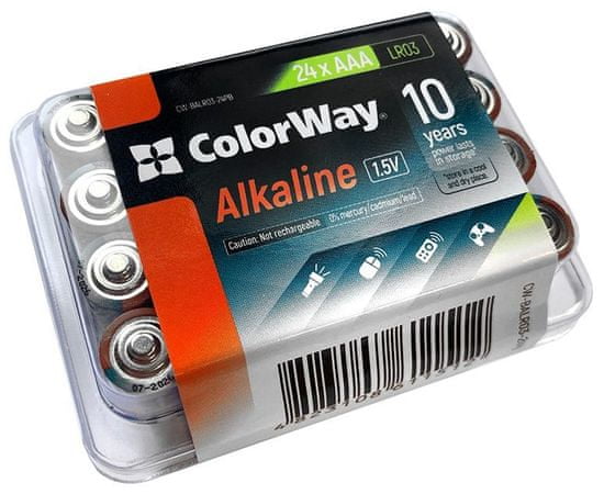 ColorWay alkalická baterie AAA/ 1.5V/ 24ks v balení/ Plastový box