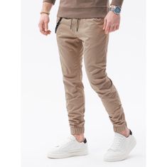 OMBRE Pánské kalhoty joggers PHILIP béžové MDN14653 XL