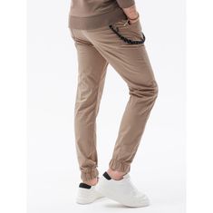 OMBRE Pánské kalhoty joggers PHILIP béžové MDN14653 XL