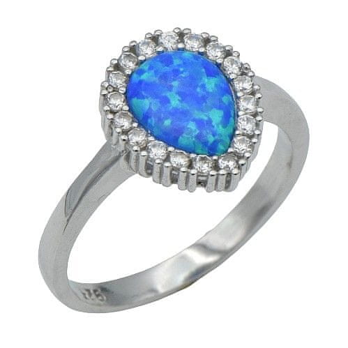 LS Prsten s modrým opálem a zirkony rhodiovaný 52