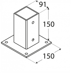 DOMAX PSP 90 (91*150*1,8) Patka sloupku 90 C černá se čtvercovou základnou