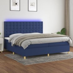 Vidaxl Box spring postel s matrací a LED modrá 200x200 cm textil