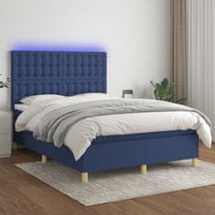 Vidaxl Box spring postel s matrací a LED modrá 140x190 cm textil