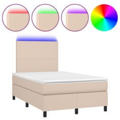 Vidaxl Box spring postel matrace a LED cappuccino 120x200cm umělá kůže