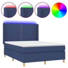 Vidaxl Box spring postel s matrací a LED modrá 140x190 cm textil