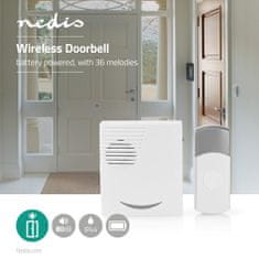 Nedis DOORB211WT bezdrátový zvonek, 80 dB, s 36 melodií, bateriový, bílý