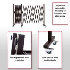 MCW Bariérová mříž B34, plotová nůžková mříž, hliníková výsuvná kolečka hnědá ~ výška 109 cm, šířka 60-530 cm