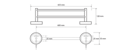 SAPHO X-ROUND BLACK dvojitý držák ručníků 600x120mm, černá XR401B - Sapho