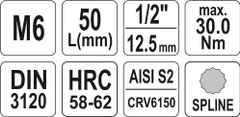 YATO Hlavice s bitem XZN 1/2" M6 YATO - YT-04341