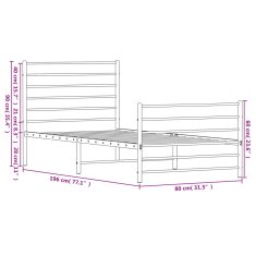 Vidaxl Kovový rám postele s hlavovým a nožním čelem bílý 75 x 190 cm