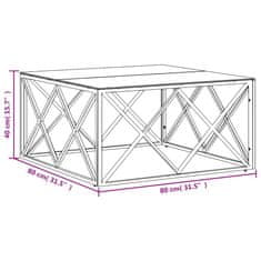 Greatstore Konferenční stolek 80 x 80 x 40 cm nerezová ocel a sklo