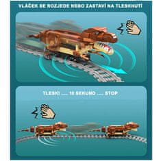 Cada Dinousauří lokomotiva s kolejemi - ovládání gesty a zvukem - kompatibilní stavebnice 1039 dílů