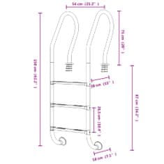 Greatstore Bazénový žebřík 54 x 38 x 158 cm nerezová ocel 304