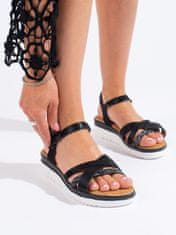 Amiatex Designové dámské černé sandály na klínku + Ponožky Gatta Calzino Strech, černé, 36