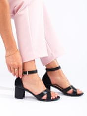 Amiatex Pěkné černé dámské sandály na širokém podpatku, černé, 39