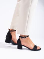 Amiatex Módní černé sandály dámské na širokém podpatku + Ponožky Gatta Calzino Strech, černé, 37
