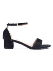 Amiatex Módní černé sandály dámské na širokém podpatku + Ponožky Gatta Calzino Strech, černé, 37