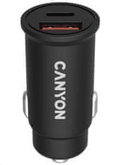 Canyon auto nabíječka C-30, 1x USB-C + 1x USB-A (PD 30W/QC 3.0 18W), vstup 12V-24V