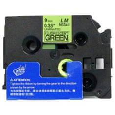 MaxOFFICE Alternativní páska TZ-D21/TZe-D21, signální, 9 mm x 8 m, černý tisk/zelený podklad