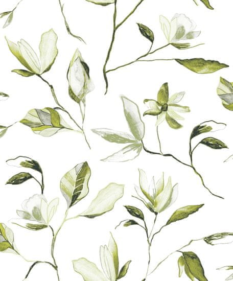 Zelená květinová vliesová tapeta na zeď, ZEN003, Zen, Zoom by Masureel, 0,53 x 10,05 m