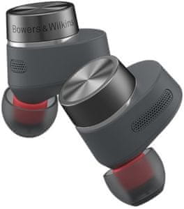 špičková špuntová sluchátka bowers & Wilkins PI5 s2 bluetooth aptx kodek plný a silný zvuk systém dvou měničů baterie Liion s výdrží 5 h na nabití funkce rychlonabíjení 15 min handsfree volání mikrofon pohodlná lehká anc technologie