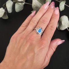 LS Rhodiovaný prsten vzorovaný s modrým opálem stříbro 925/1000 54